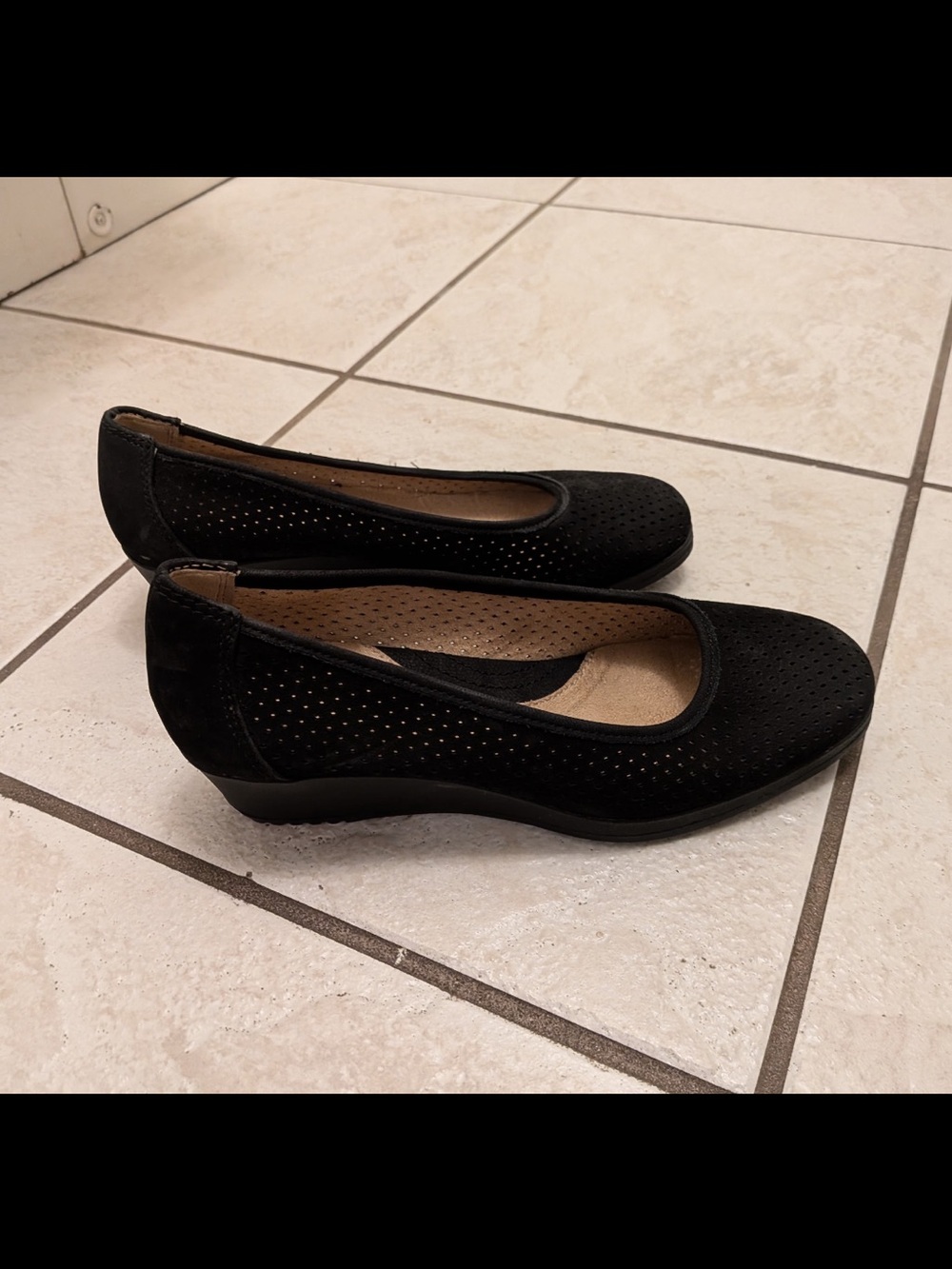 Naturalizer Black Perforated Wedge Ballet Flats small wedge heel
